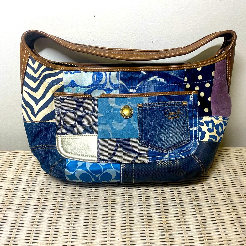 Coach Patchwork Blue Multi Canvas & Leather Hobo Tote